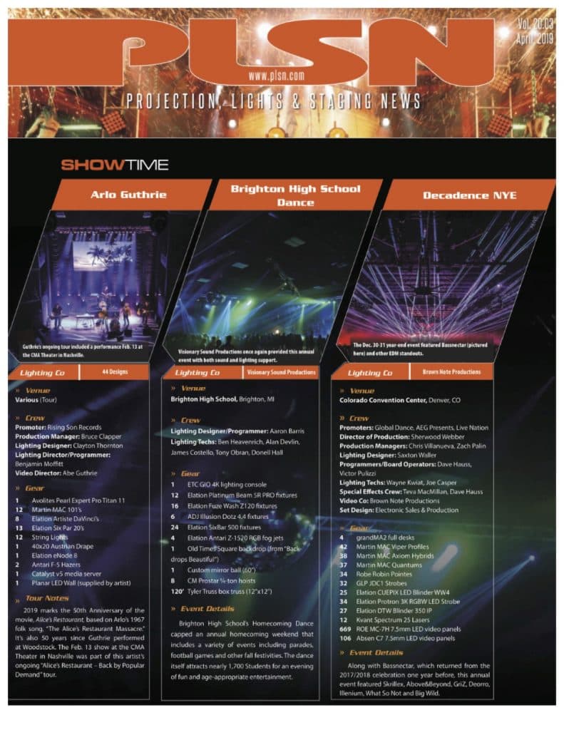 Projection, Lights and Staging News, Showtime Feature